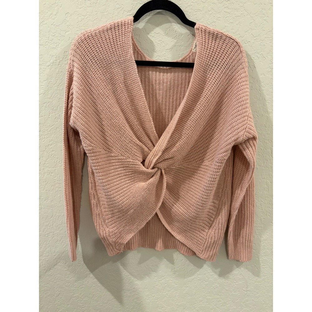 Full Circle Trends Blush Pink Twist Front Reversible Knit Lurex Sweater Medium